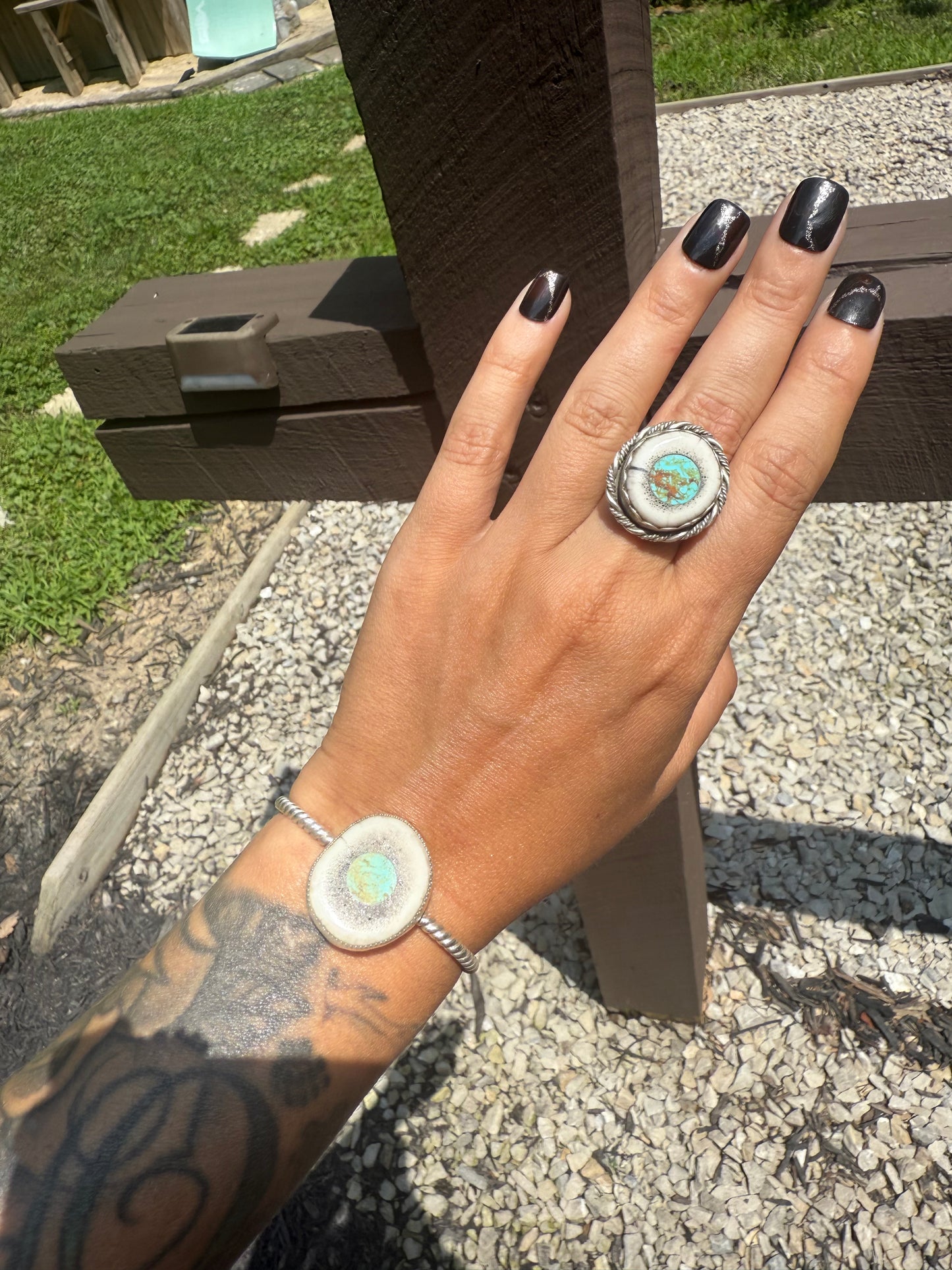 Elk antler cuff turquoise inlay (made to order)