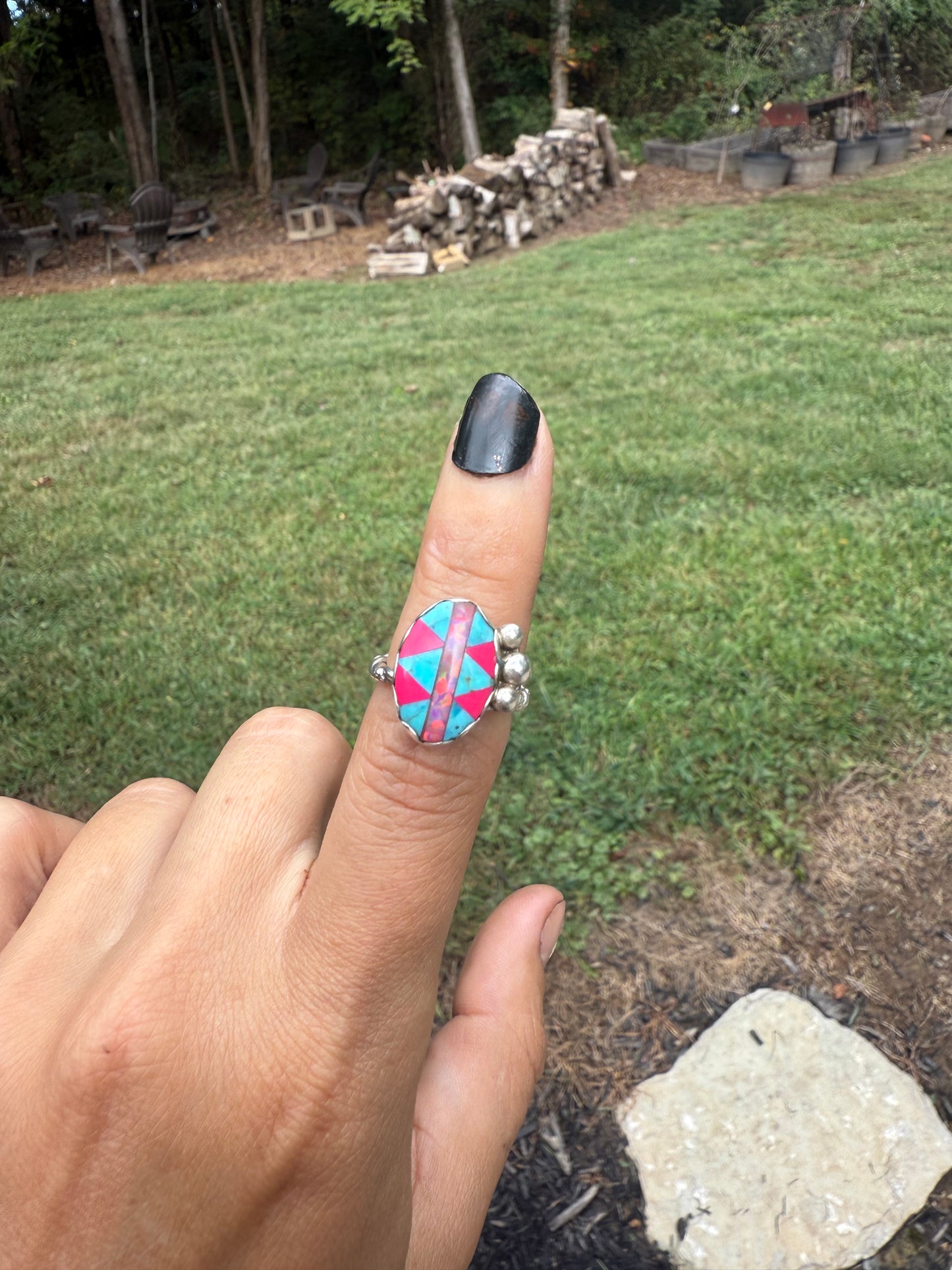 Pink and turquoise ring