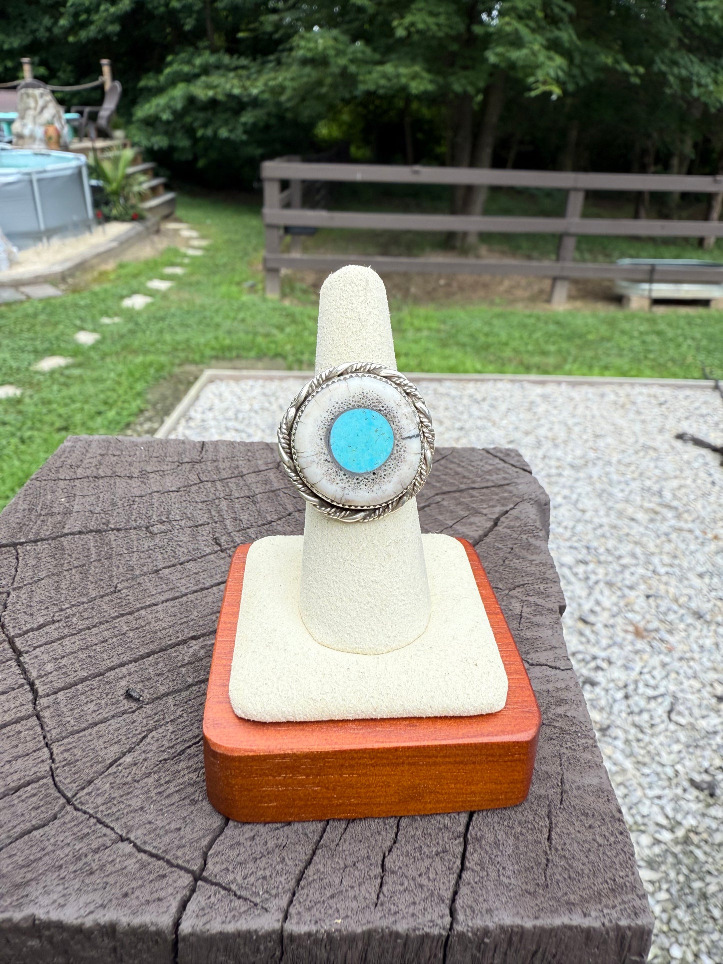 Elk antler turquoise inlay adjustable ring (made to order)