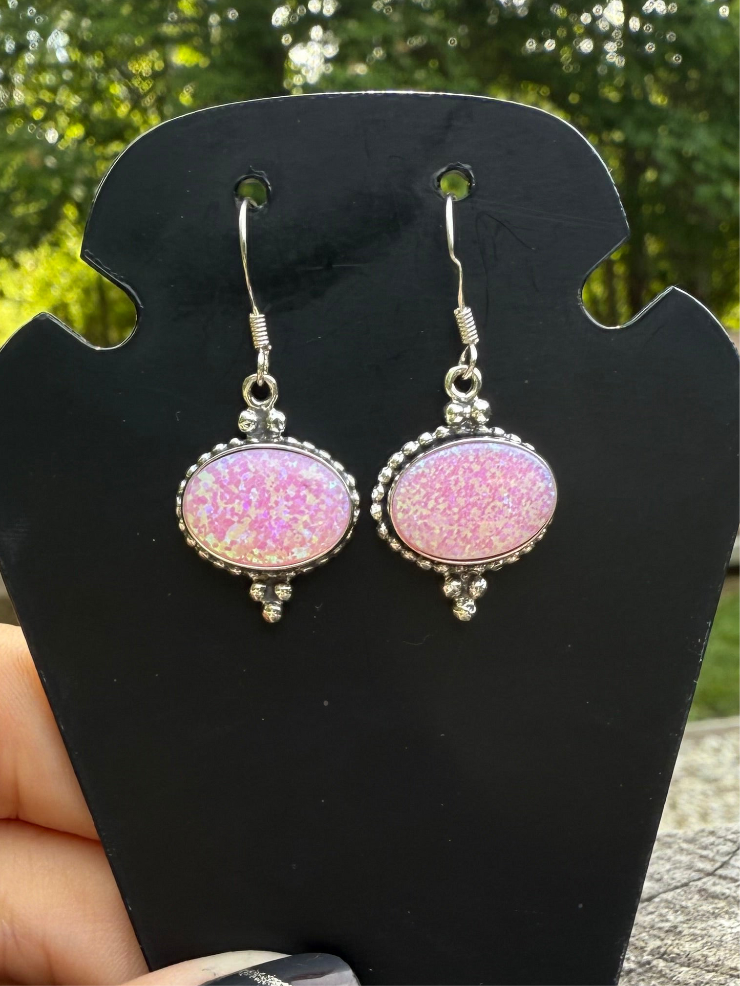Dangle earrings- pink opal