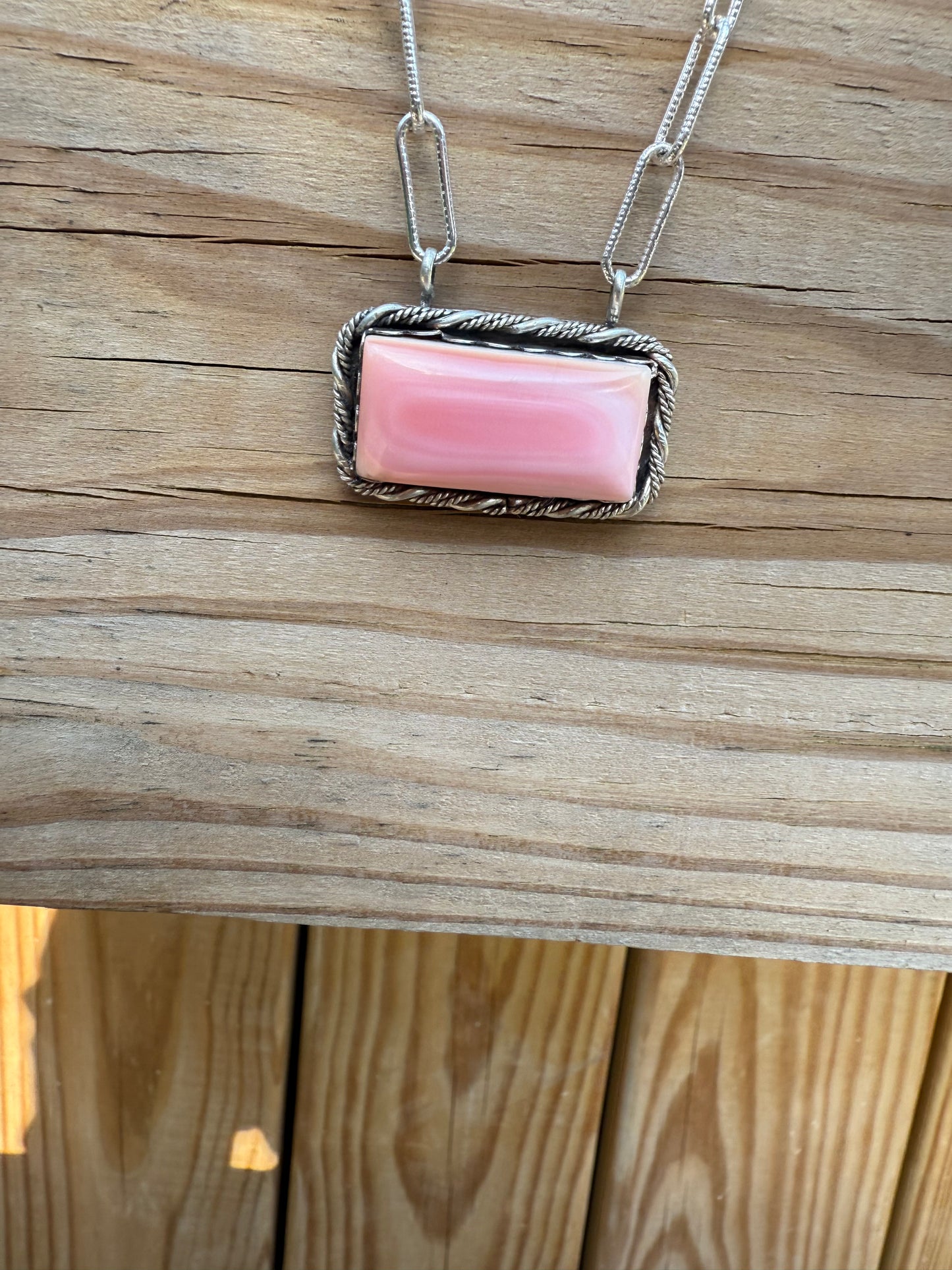 Pink conch bar necklace