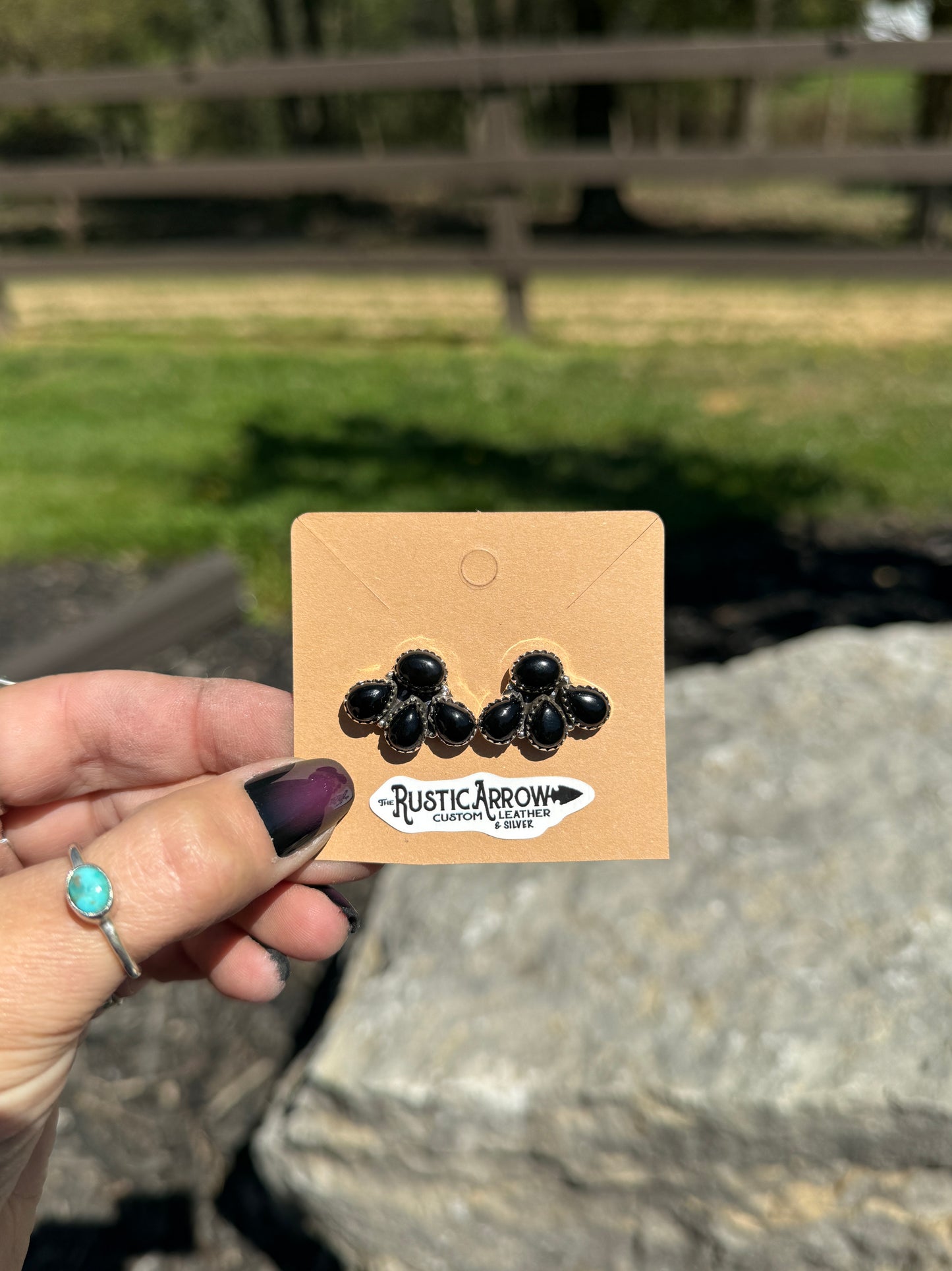 Black onyx stud earrings (made to order)