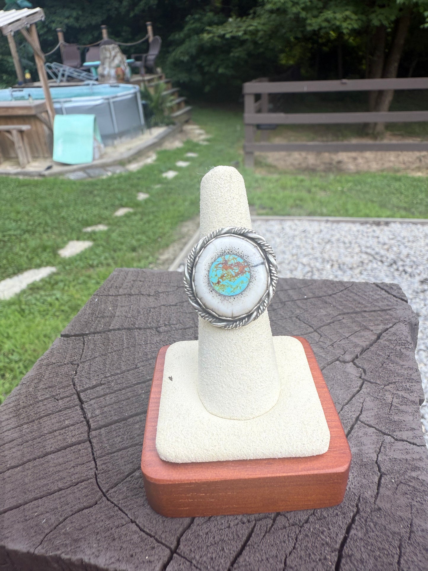 Elk antler turquoise inlay adjustable ring (made to order)