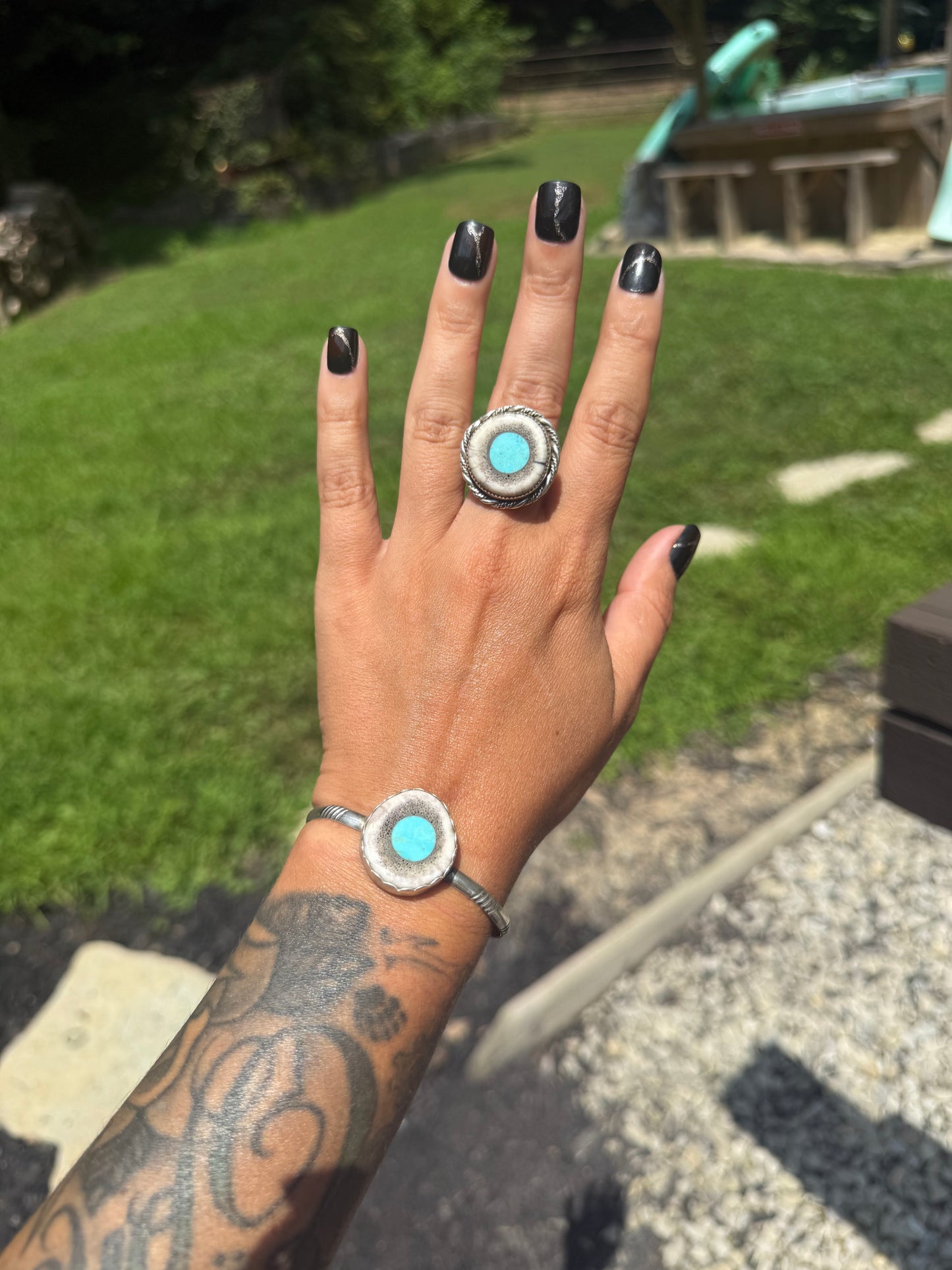 Elk antler cuff turquoise inlay (made to order)