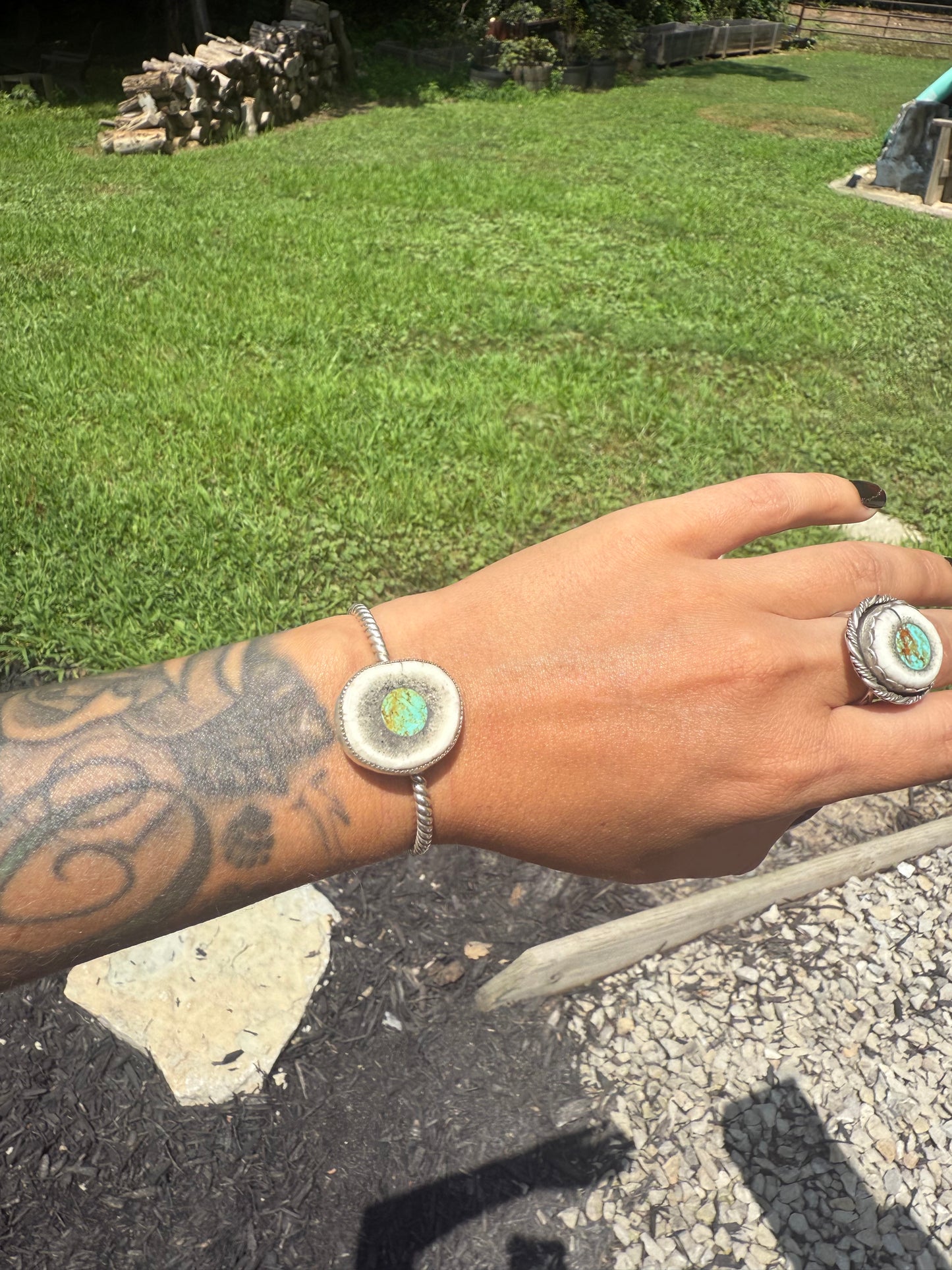 Elk antler cuff turquoise inlay (made to order)
