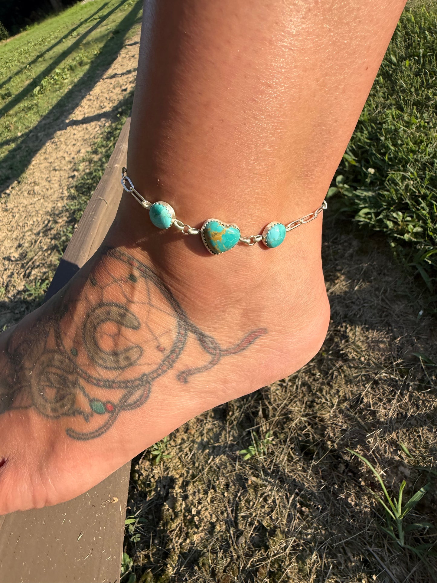 Heart turquoise anklet (adjustable) made to order