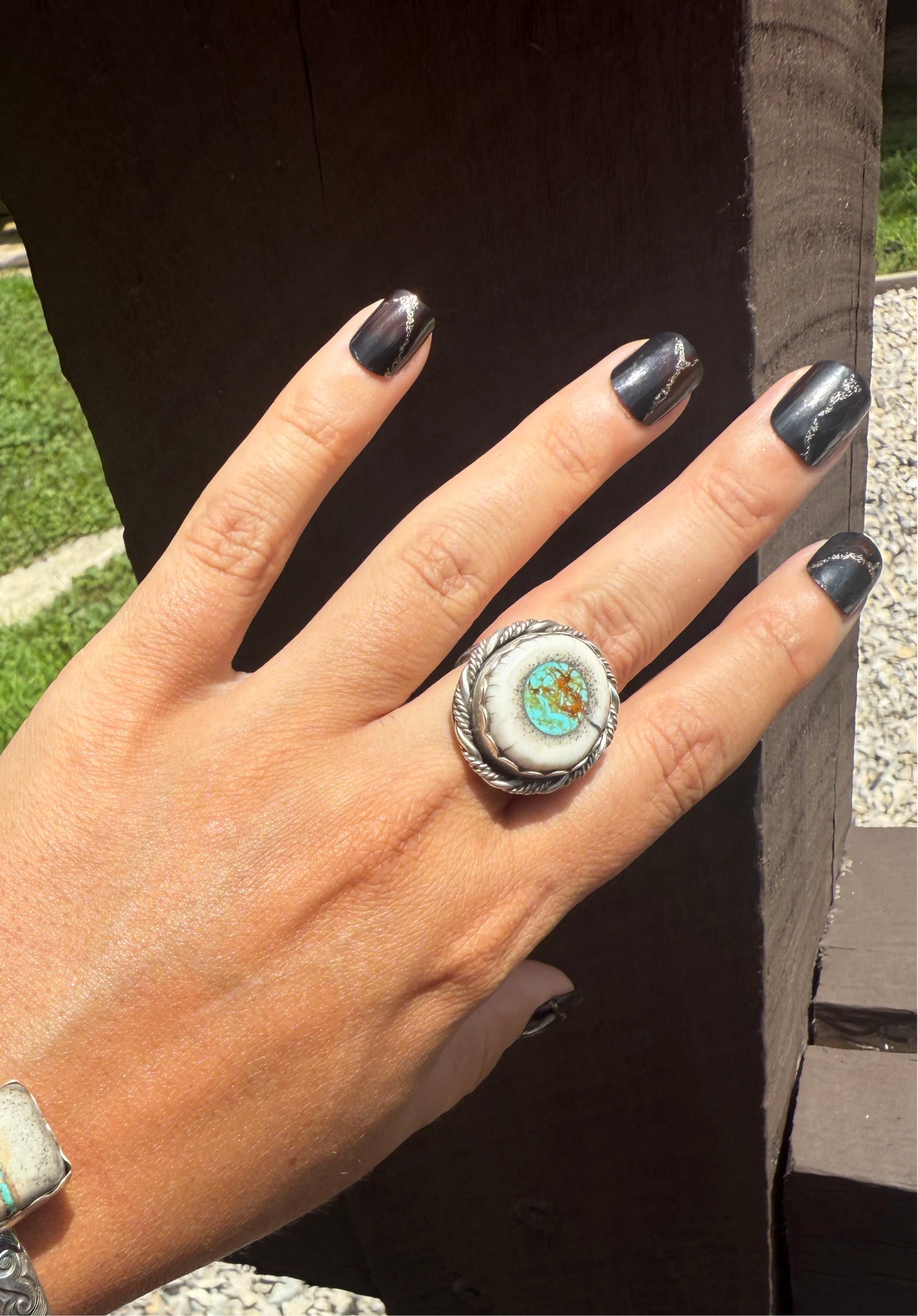 Elk antler turquoise inlay adjustable ring (made to order)