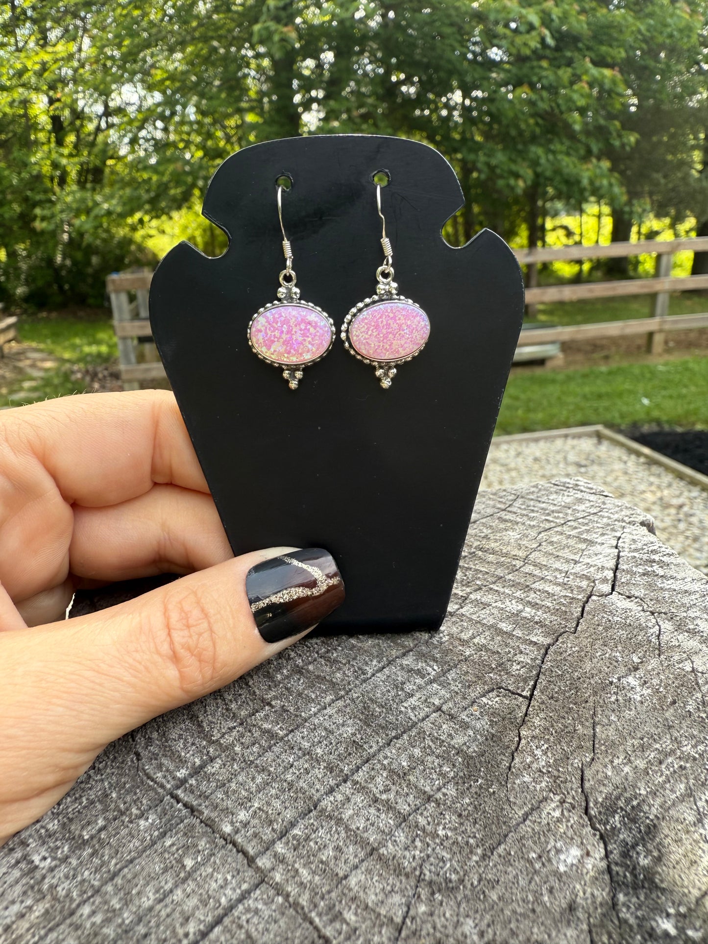 Dangle earrings- pink opal