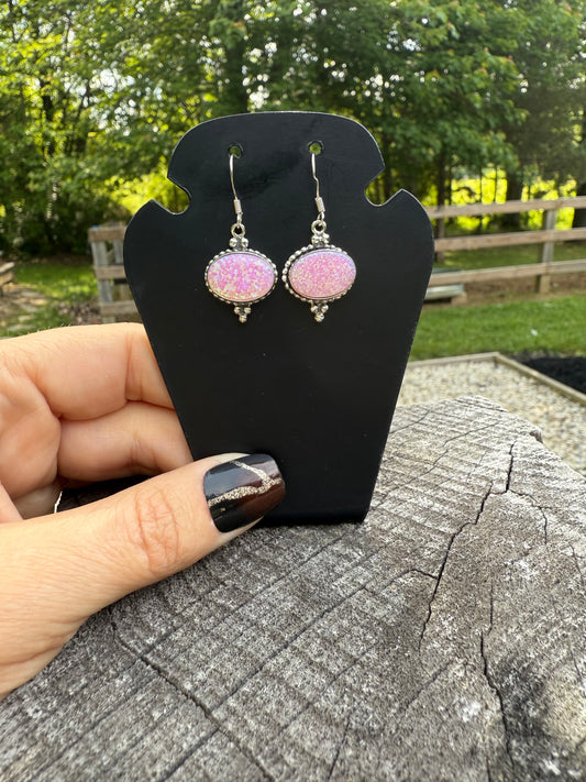 Dangle earrings- pink opal