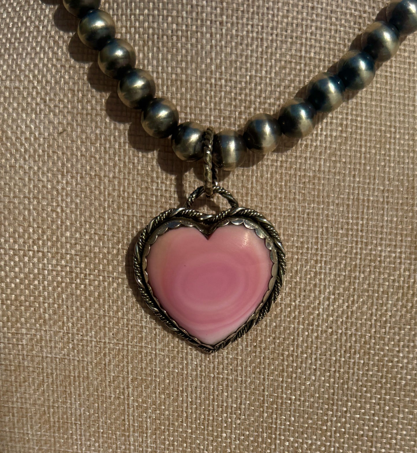 Pink conch Heart pendant (large) made to order