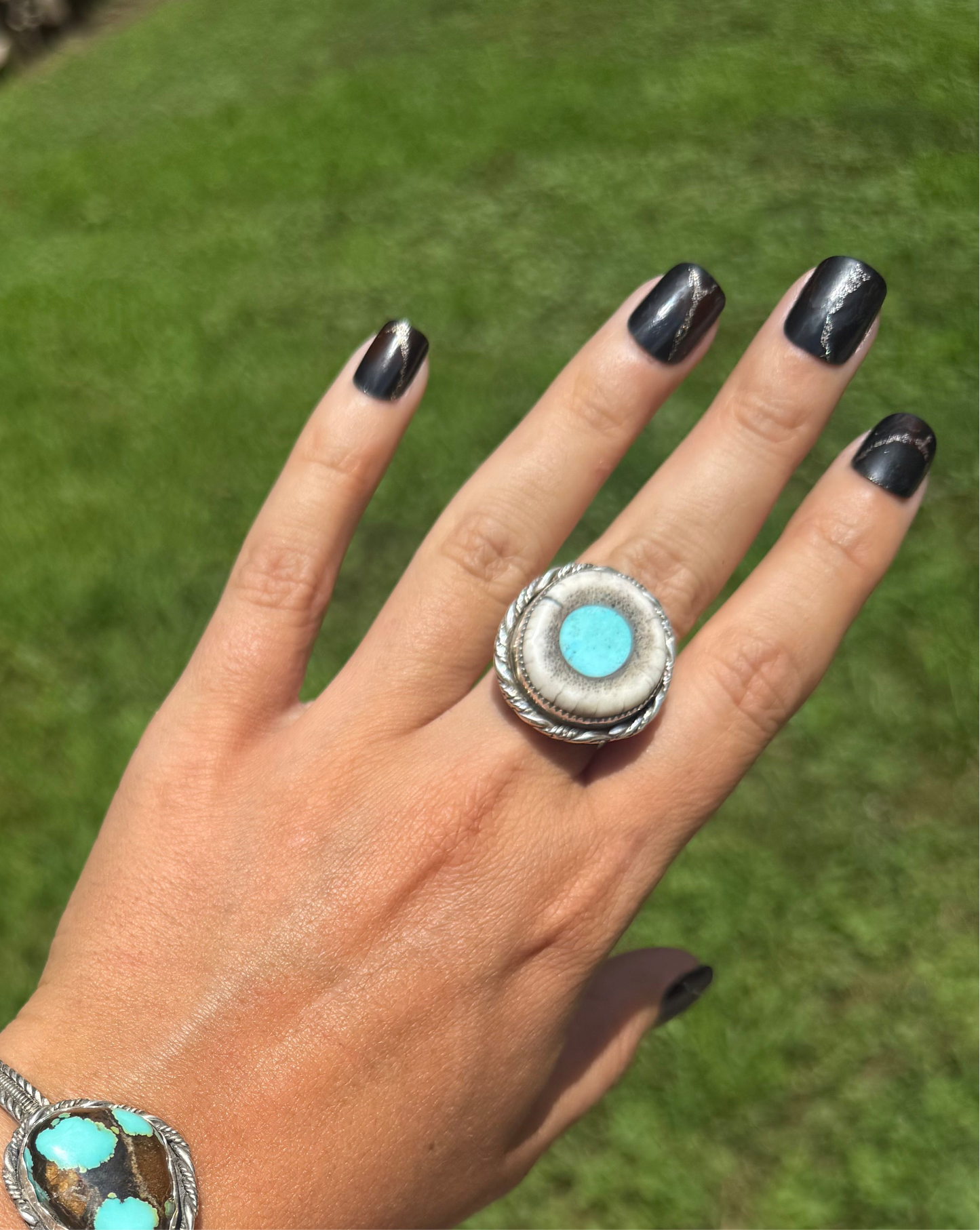 Elk antler turquoise inlay adjustable ring (made to order)