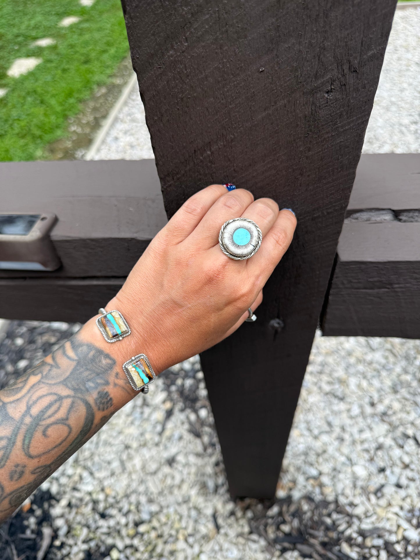 Elk antler turquoise inlay adjustable ring (made to order)