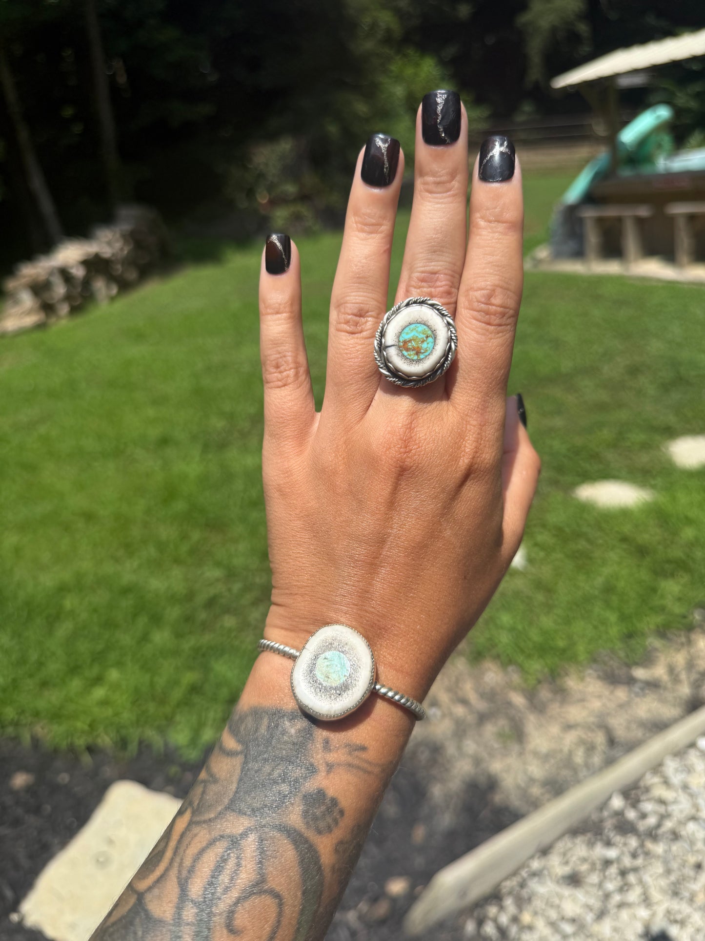 Elk antler cuff turquoise inlay (made to order)