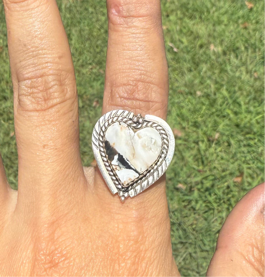 White buffalo heart ring, size 7