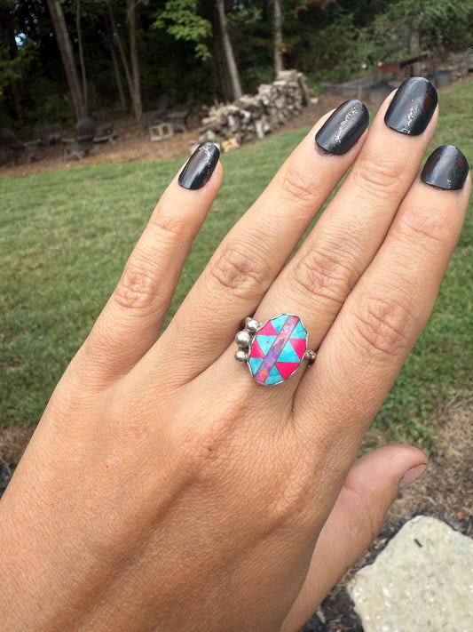 Pink and turquoise ring