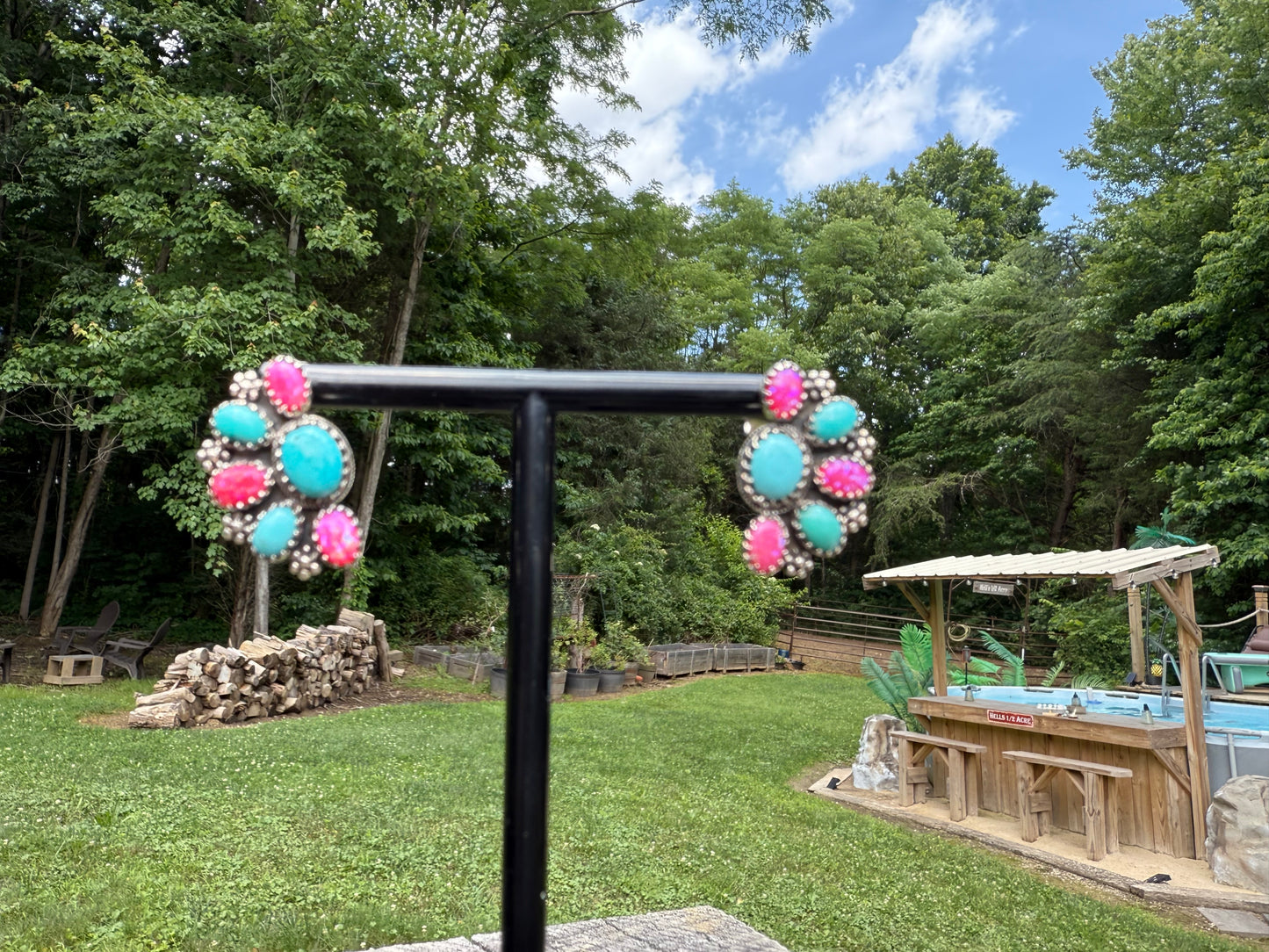 Studs- turq & pink opal