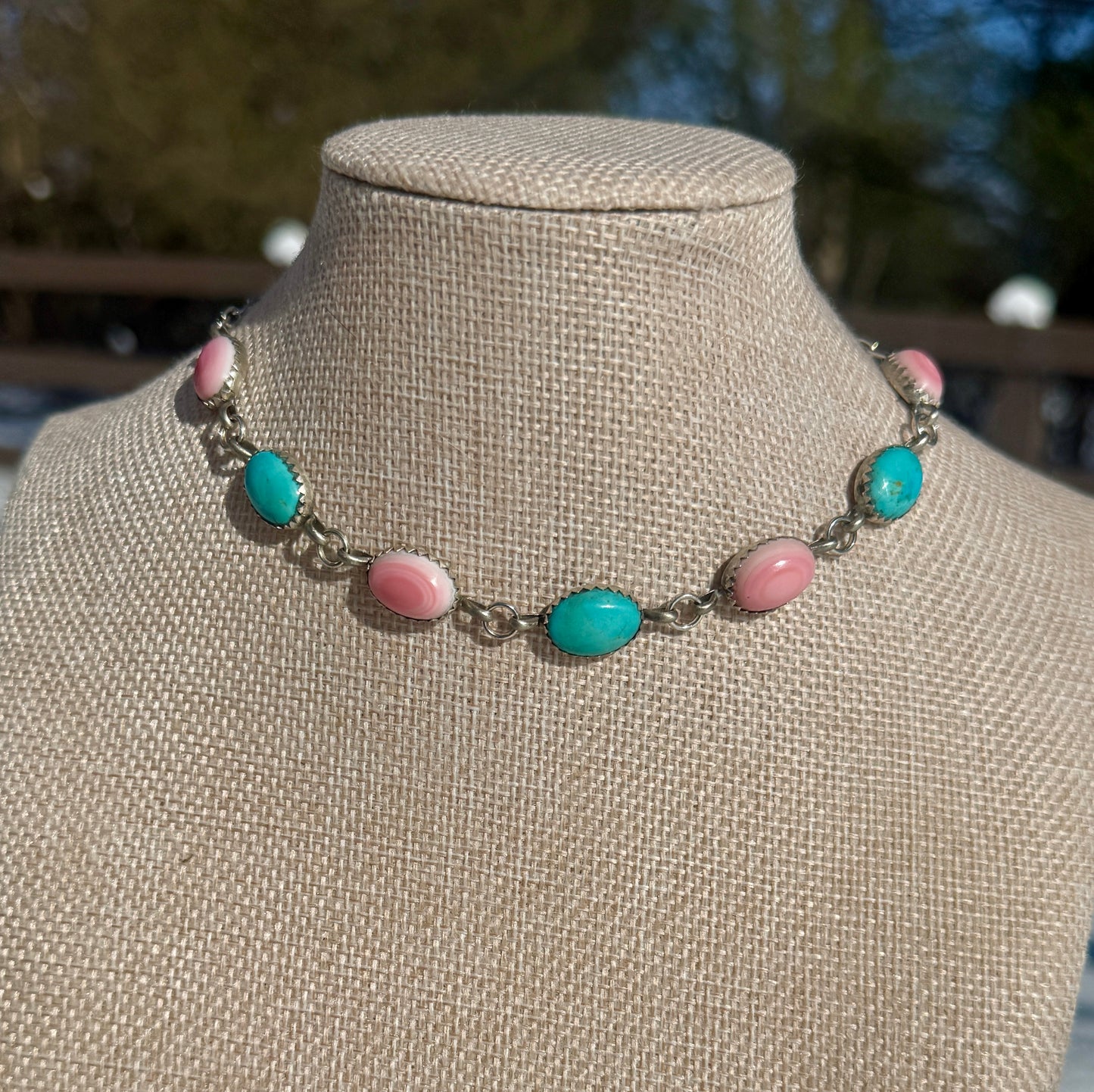 Pink and turquoise choker (made to order)