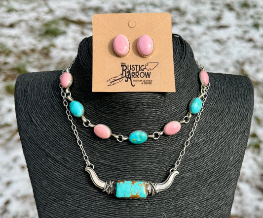 Pink and turquoise choker (made to order)