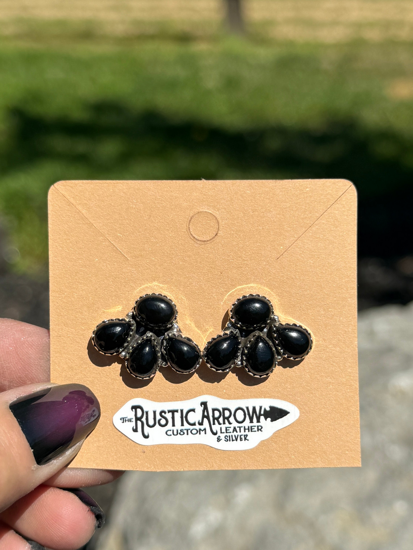Black onyx stud earrings (made to order)