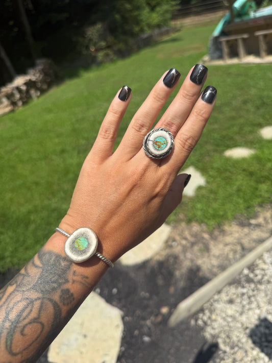 Elk antler cuff turquoise inlay (made to order)