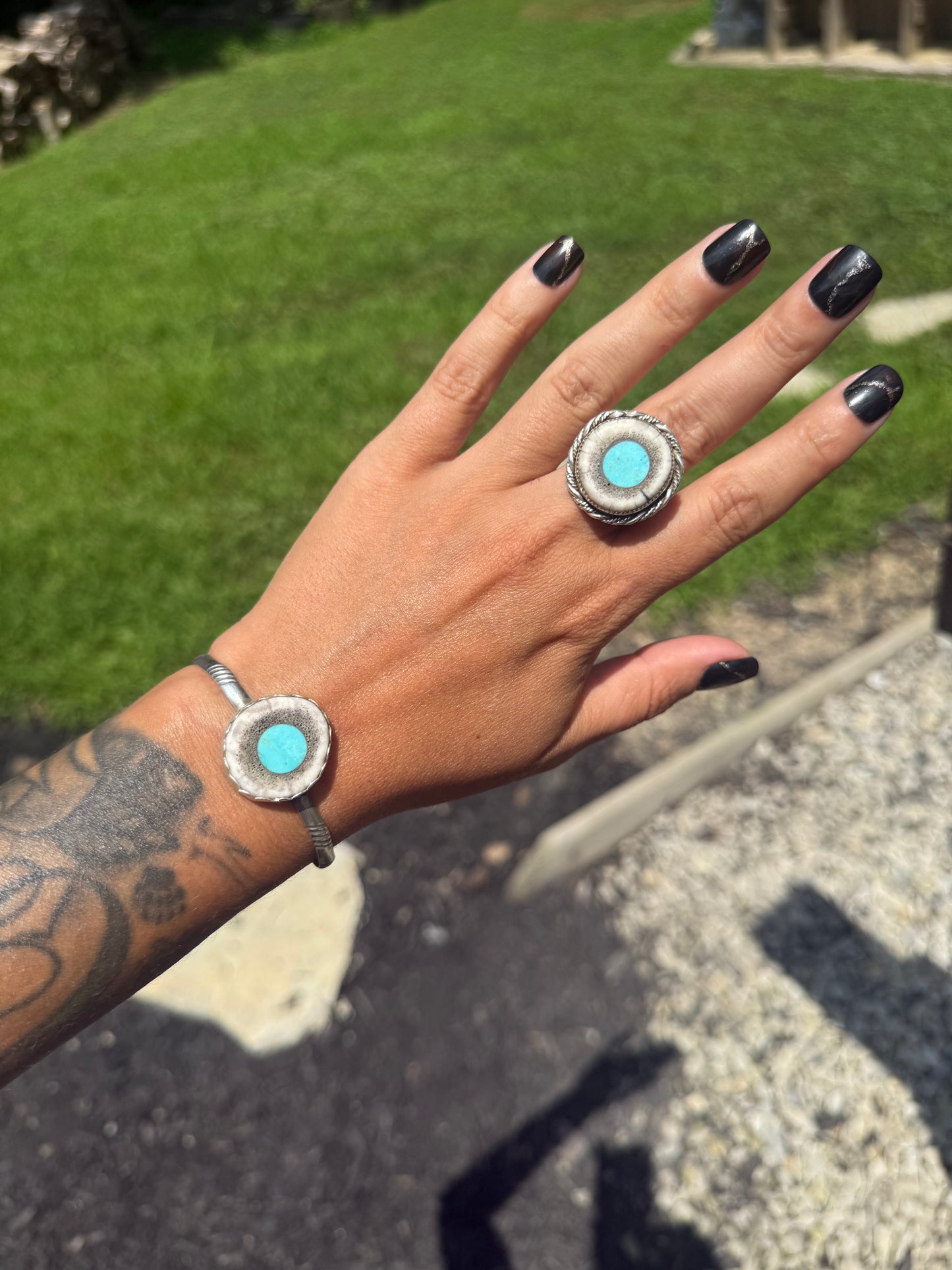 Elk antler cuff turquoise inlay (made to order)