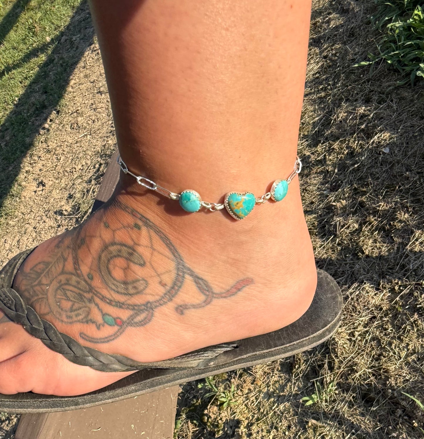 Heart turquoise anklet (adjustable) made to order