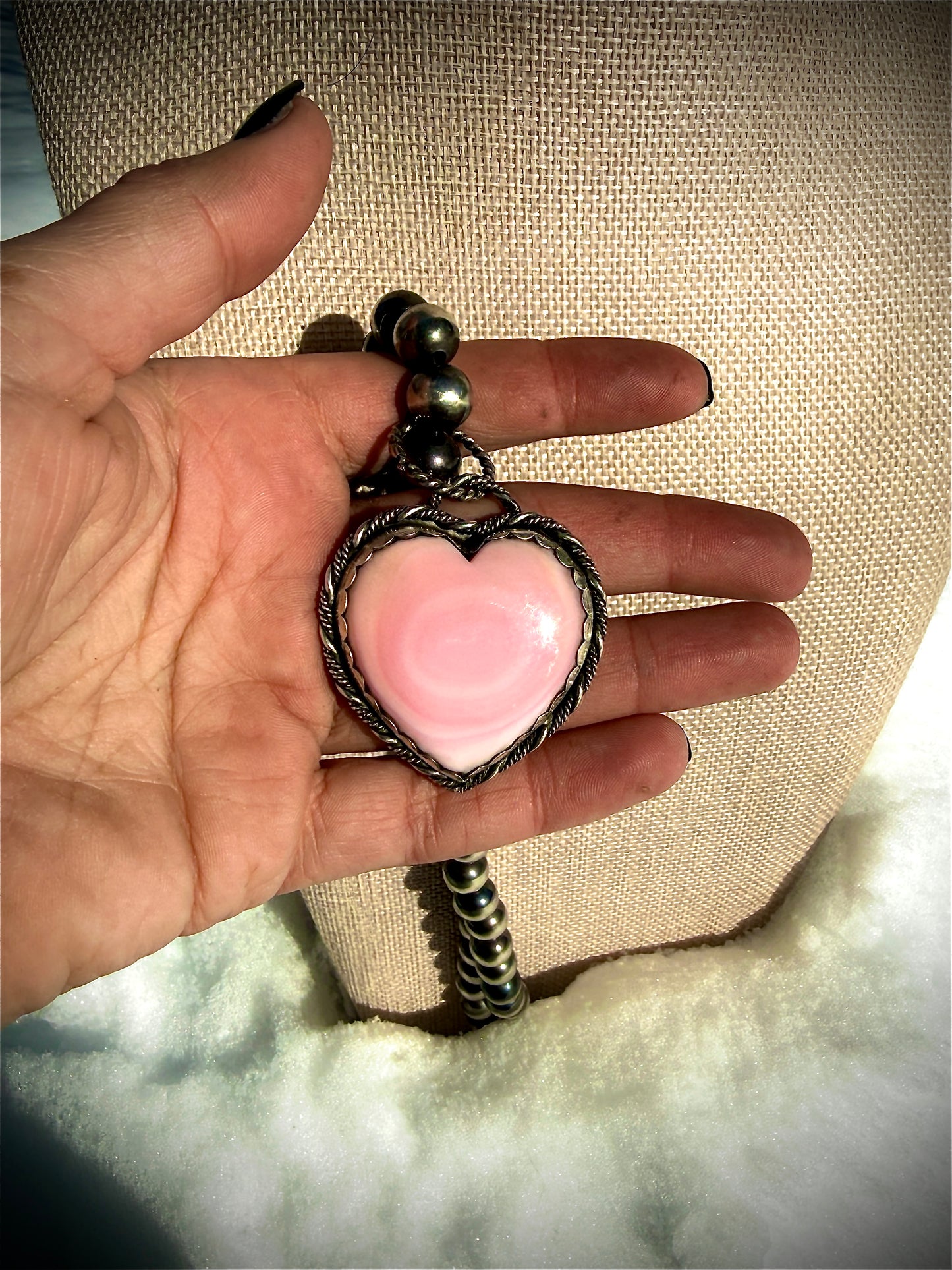 Pink conch Heart pendant (large) made to order