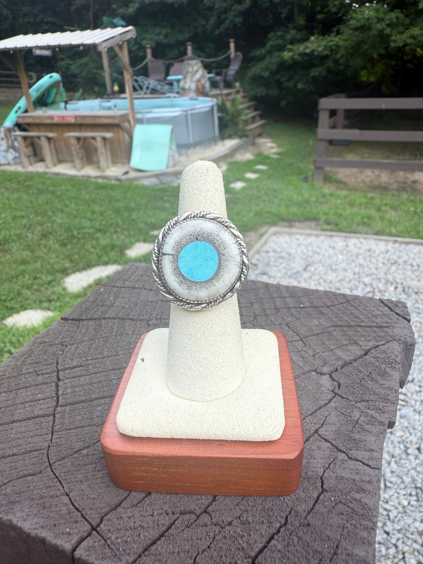 Elk antler turquoise inlay adjustable ring (made to order)