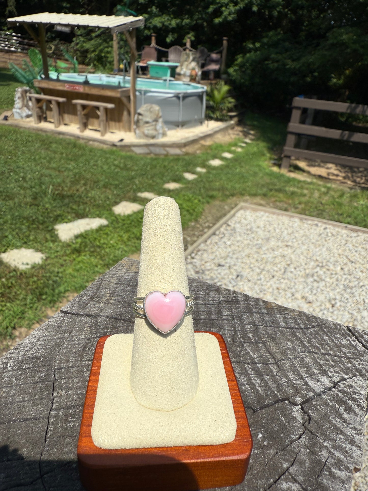 Pink conch heart ring (made to order)