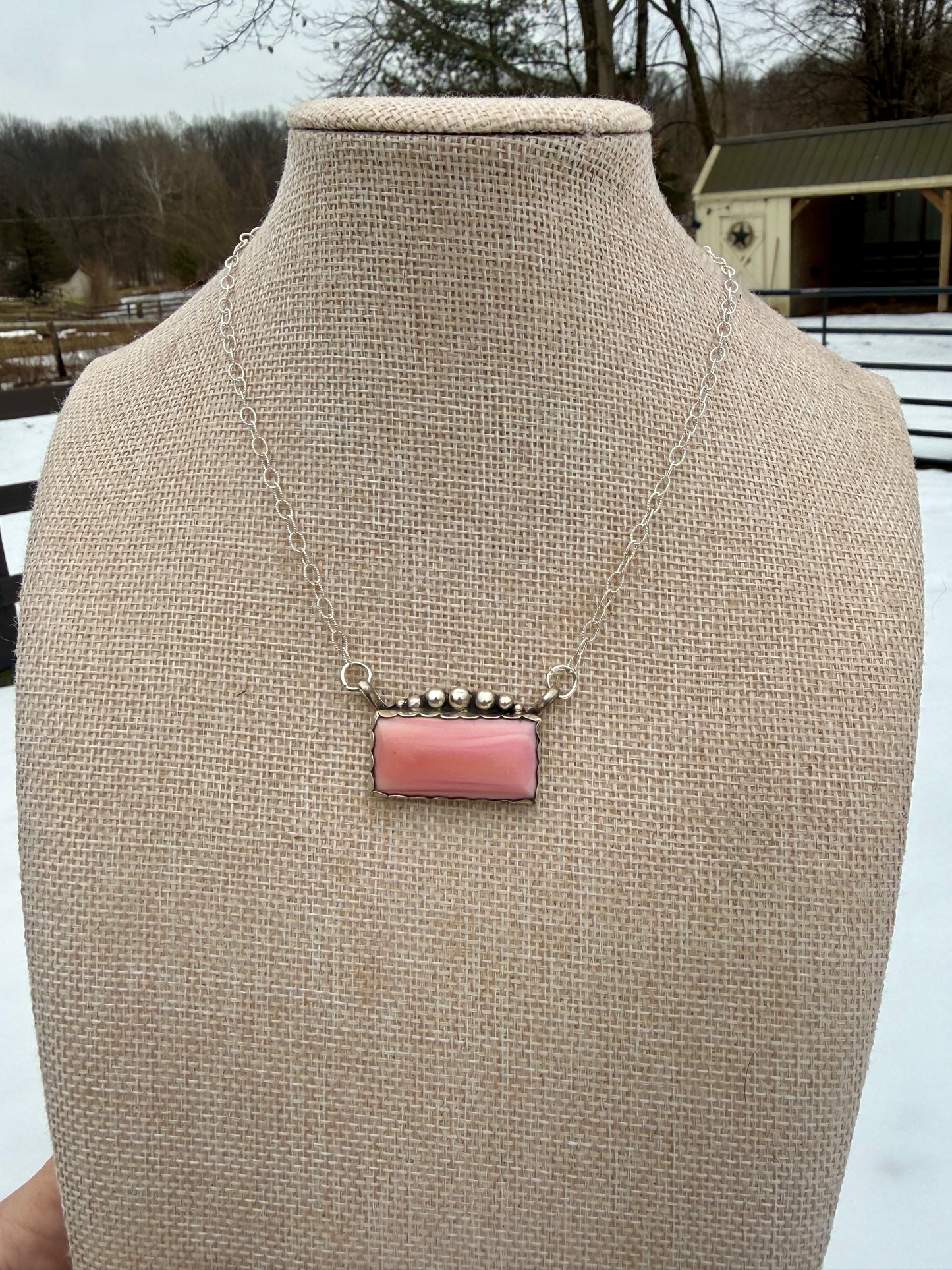 Pink conch bar necklace (ready to ship)