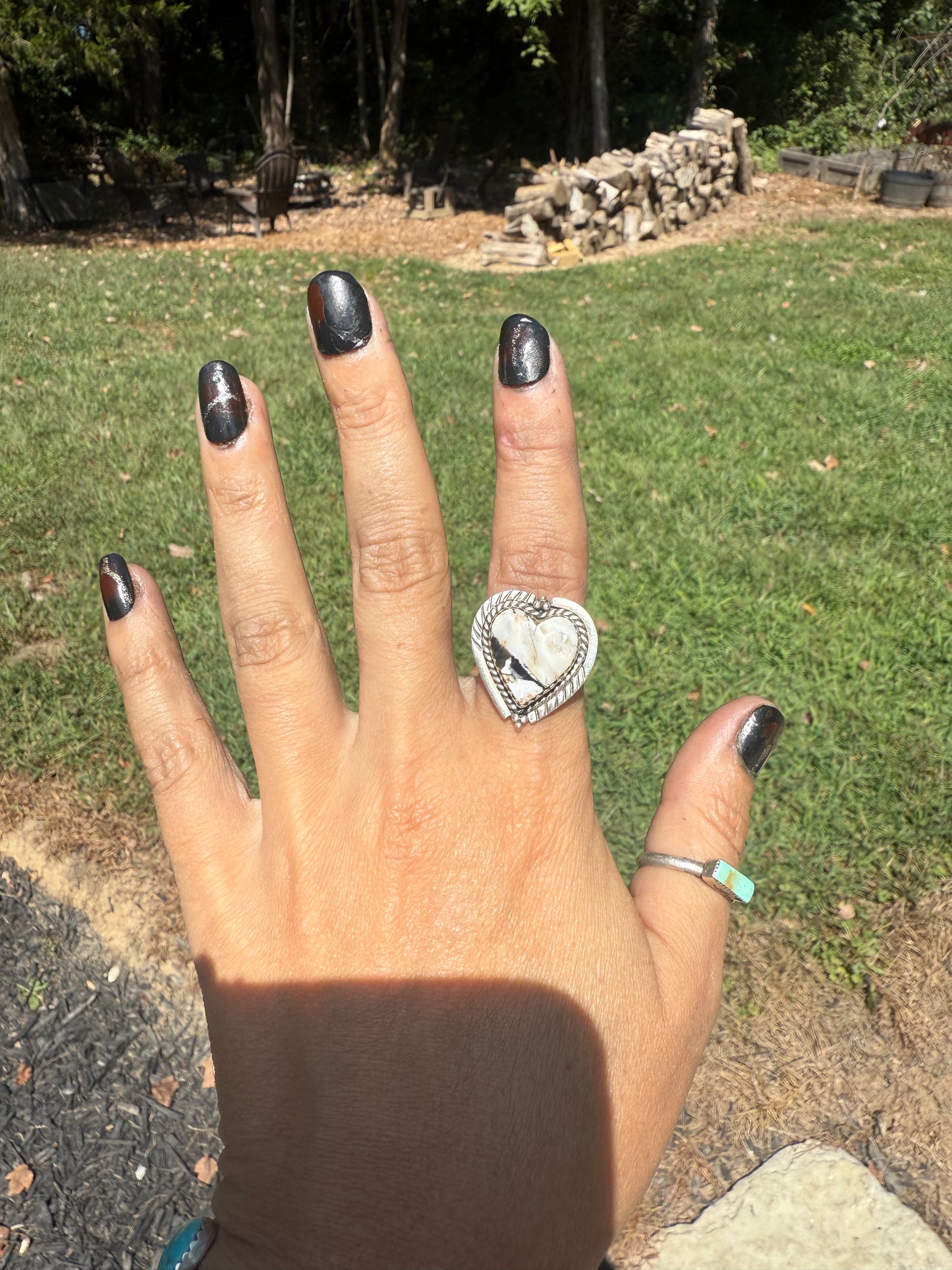 White buffalo heart ring, size 7