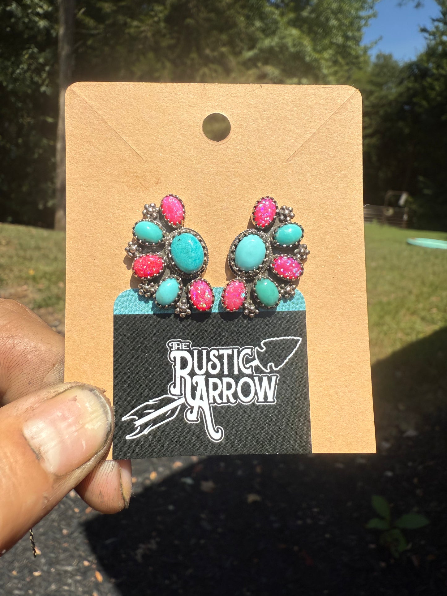 Studs- turq & pink opal